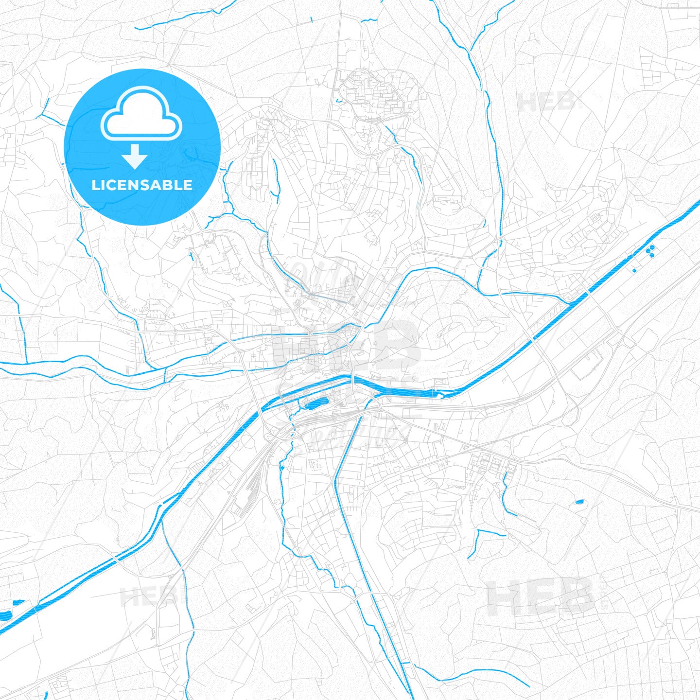 Tubingen, Germany PDF vector map with water in focus - HEBSTREITS