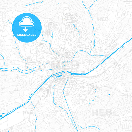 Tubingen, Germany PDF vector map with water in focus
