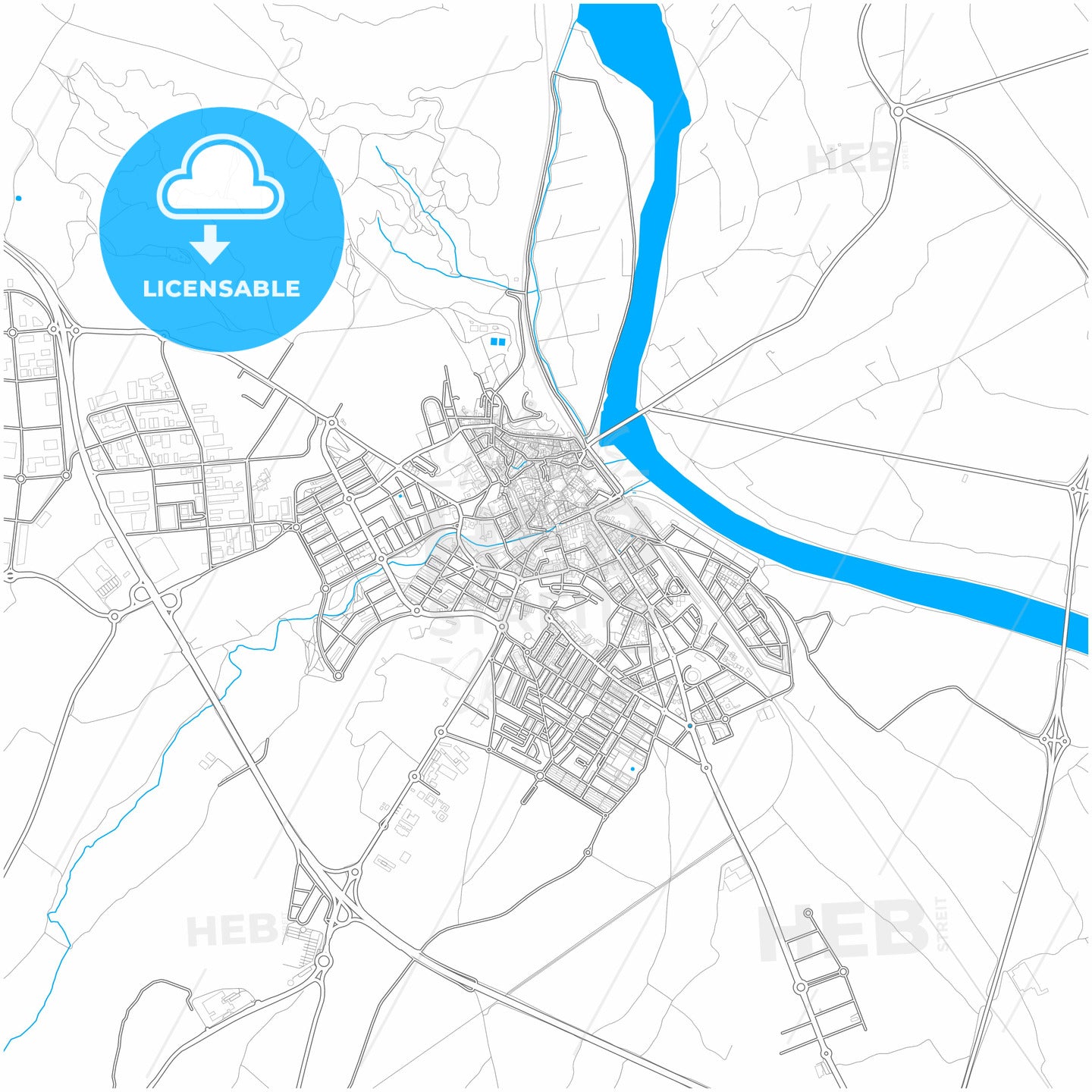 Tudela, Navarre, Spain, city map with high quality roads.