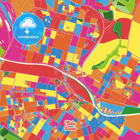 Tula, Russia Crazy Colorful Street Map Poster Template - HEBSTREITS Sketches