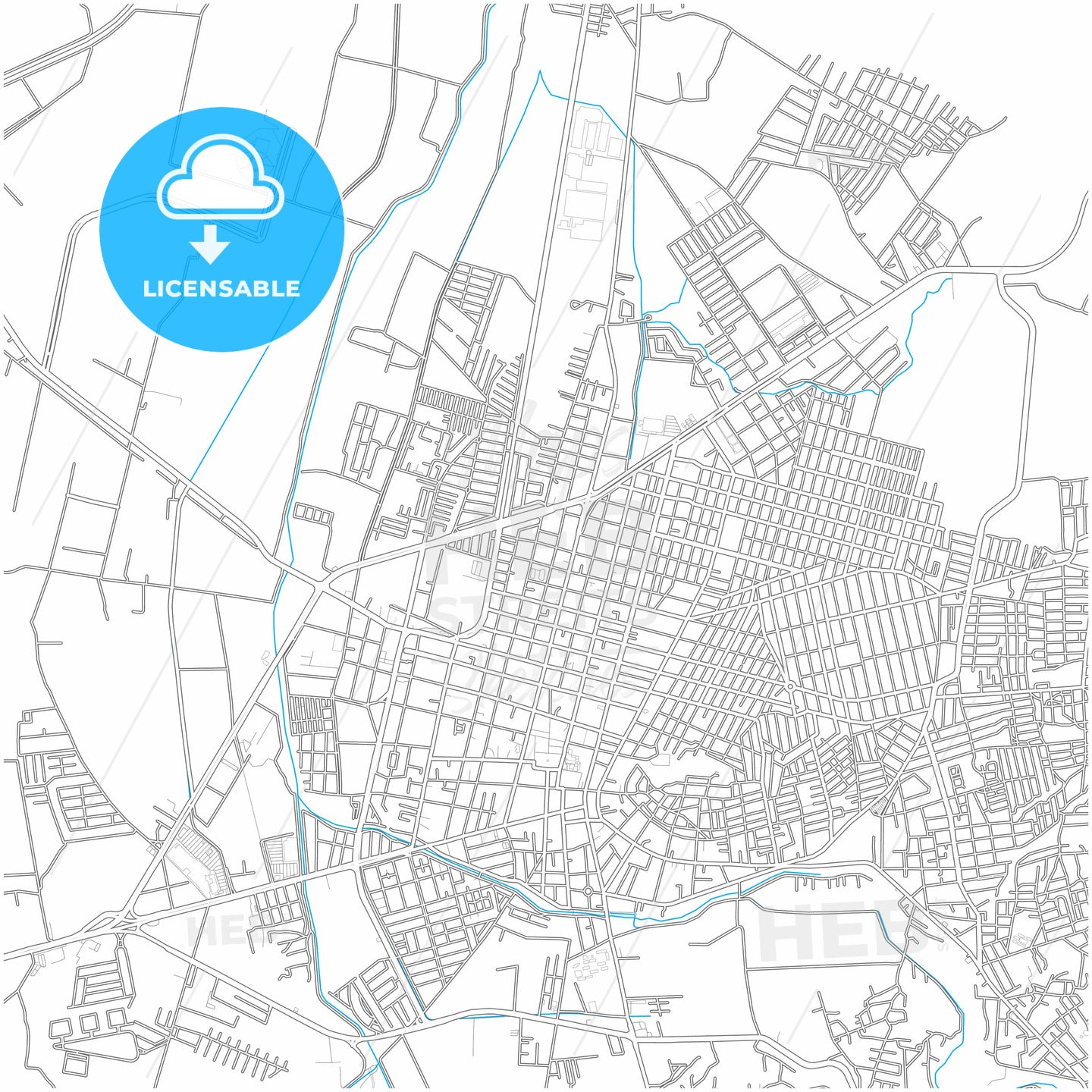 Tulancingo, Hidalgo, Mexico, city map with high quality roads.