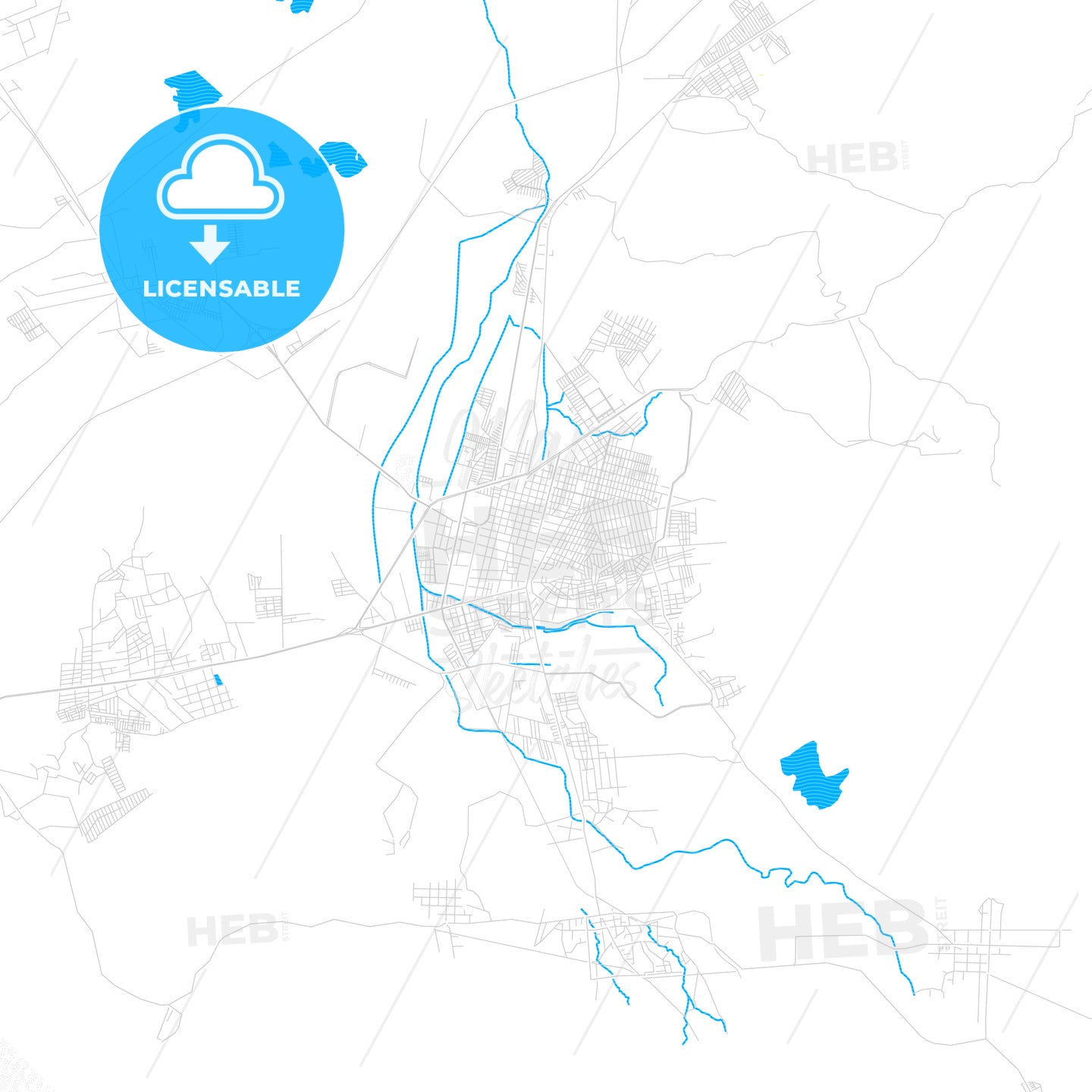 Tulancingo, Mexico PDF vector map with water in focus