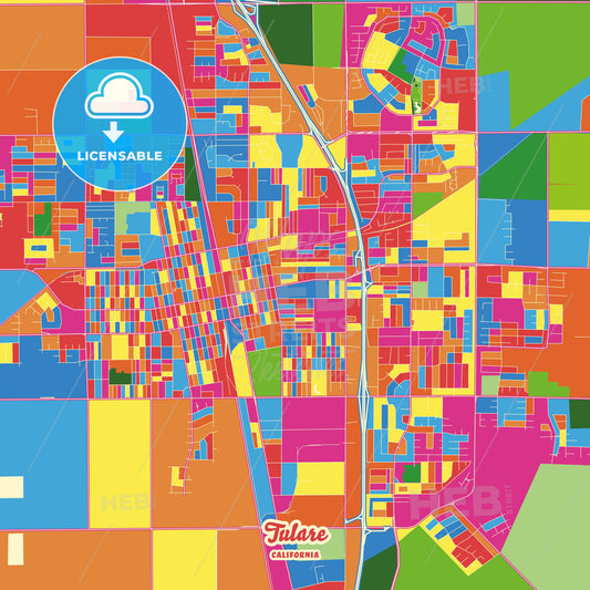 Tulare, United States Crazy Colorful Street Map Poster Template - HEBSTREITS Sketches