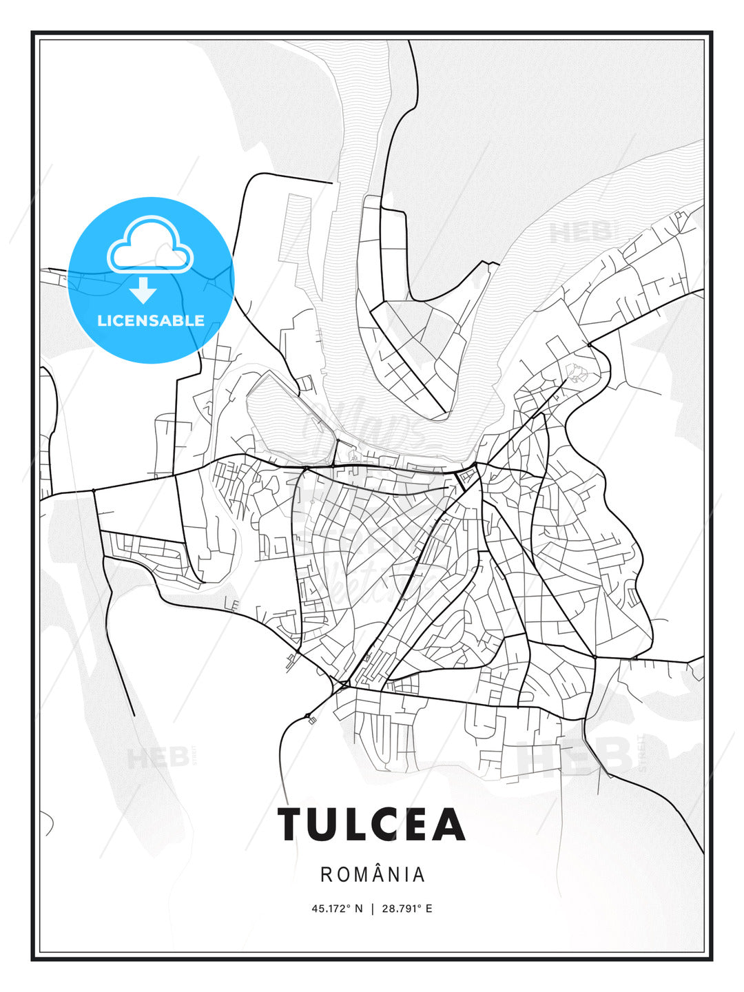Tulcea, Romania, Modern Print Template in Various Formats - HEBSTREITS Sketches