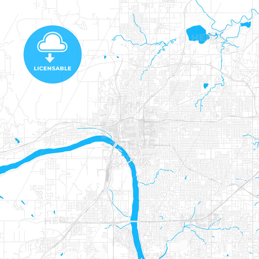 Tulsa, Oklahoma, United States, PDF vector map with water in focus