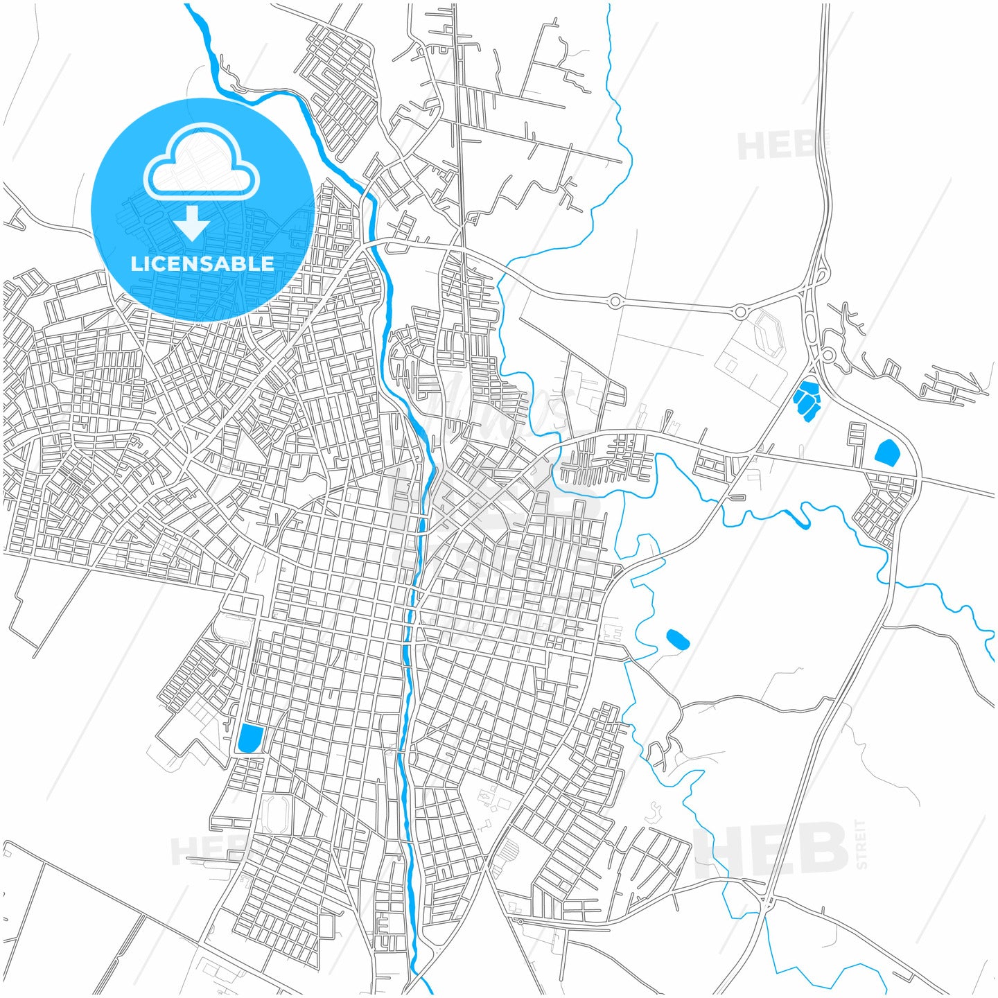 Tulua, Colombia, city map with high quality roads.
