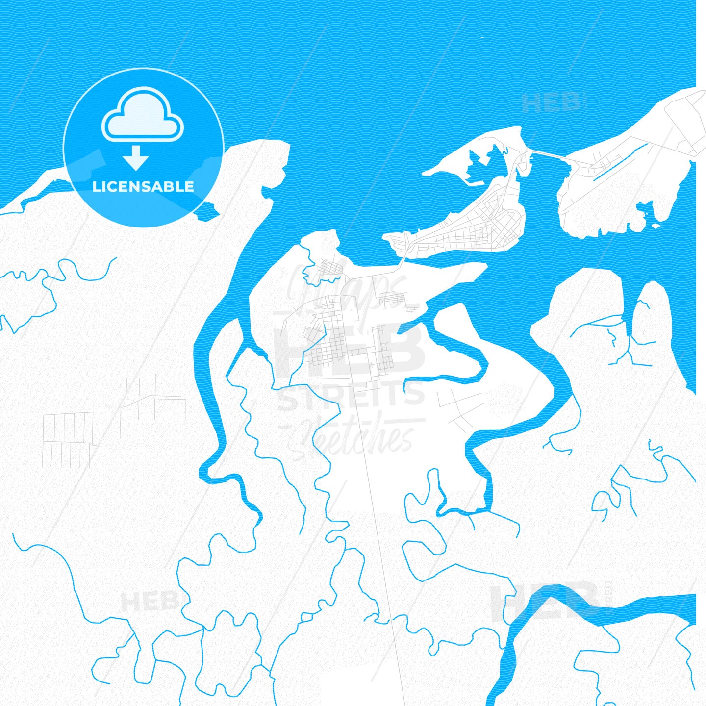 Tumaco, Colombia PDF vector map with water in focus