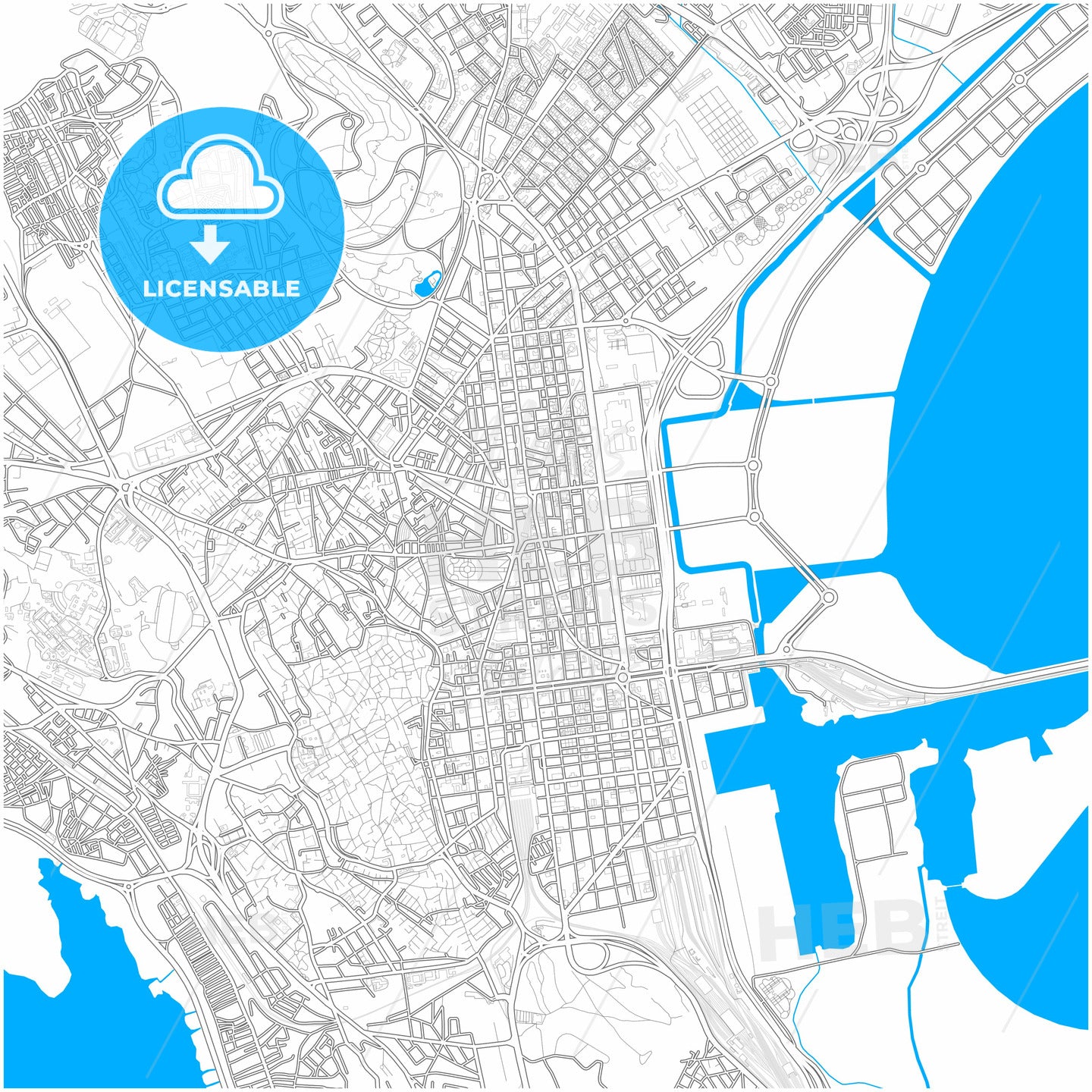 Tunis, Tunisia, city map with high quality roads.