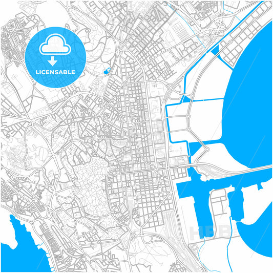 Tunis, Tunisia, city map with high quality roads.