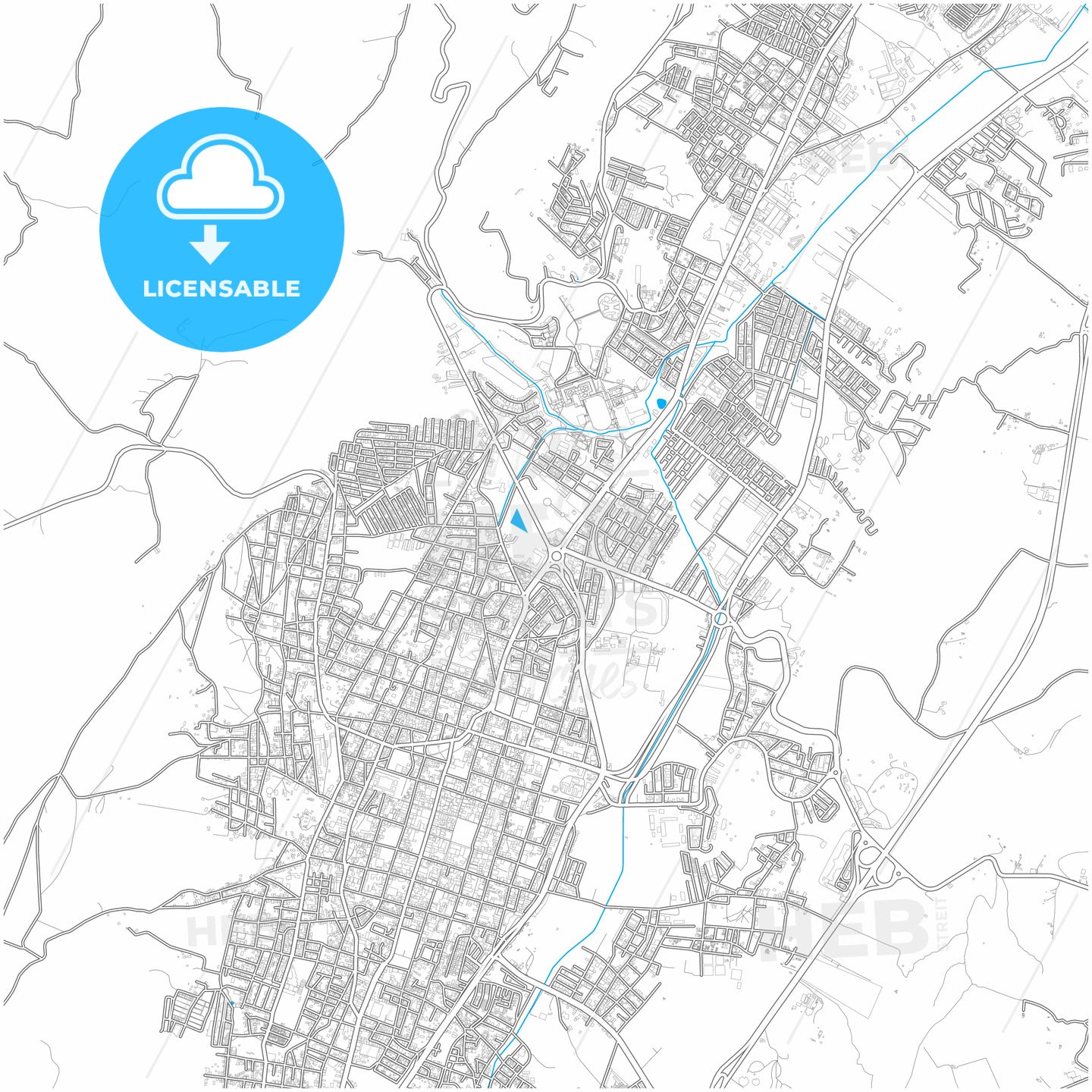 Tunja, Colombia, city map with high quality roads.