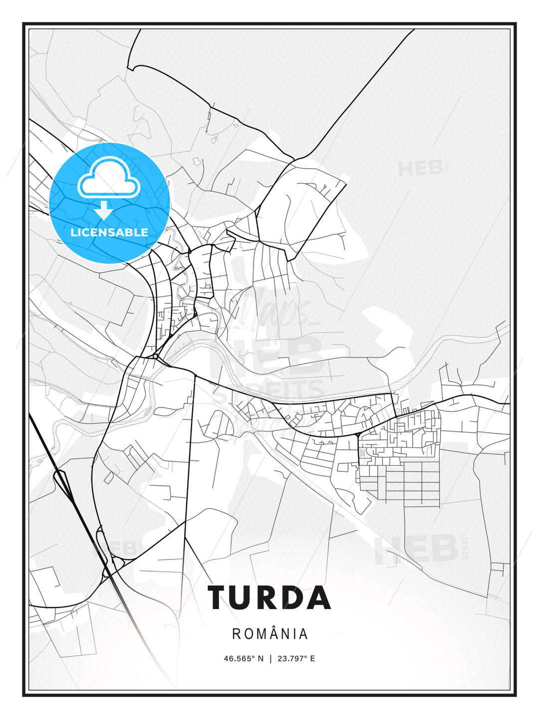 Turda, Romania, Modern Print Template in Various Formats - HEBSTREITS Sketches