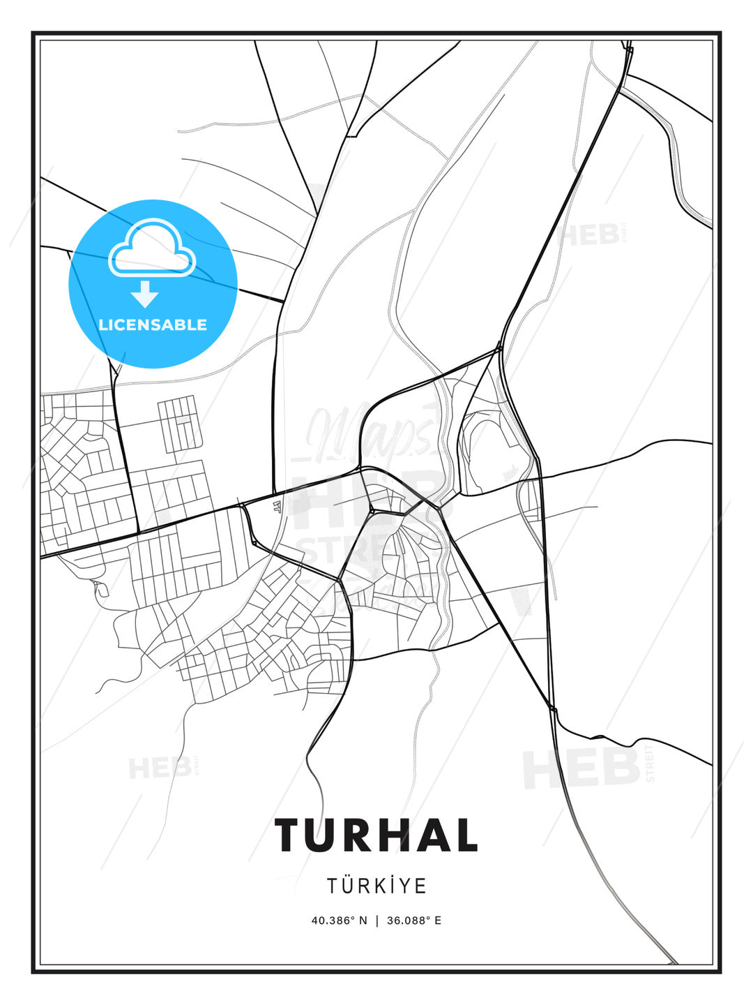 Turhal, Turkey, Modern Print Template in Various Formats - HEBSTREITS Sketches