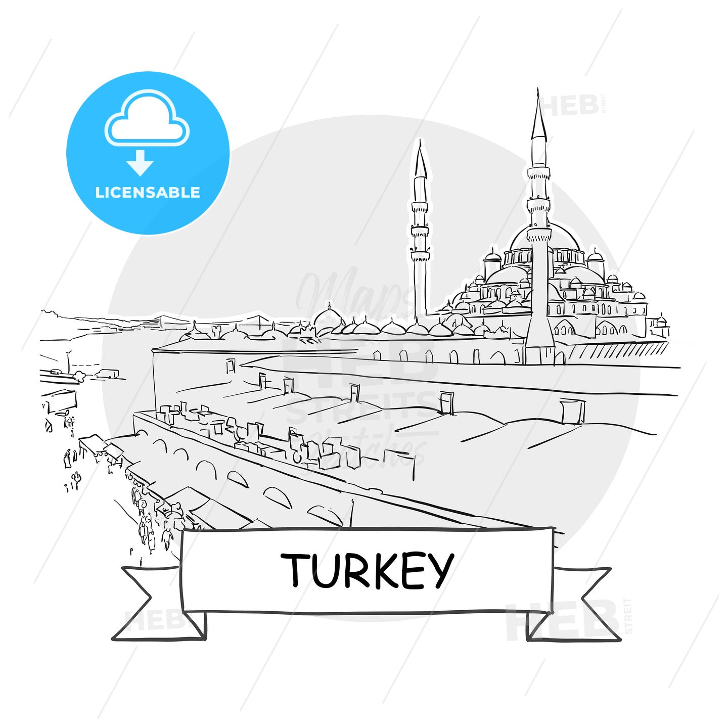 Turkey hand-drawn urban vector sign – instant download