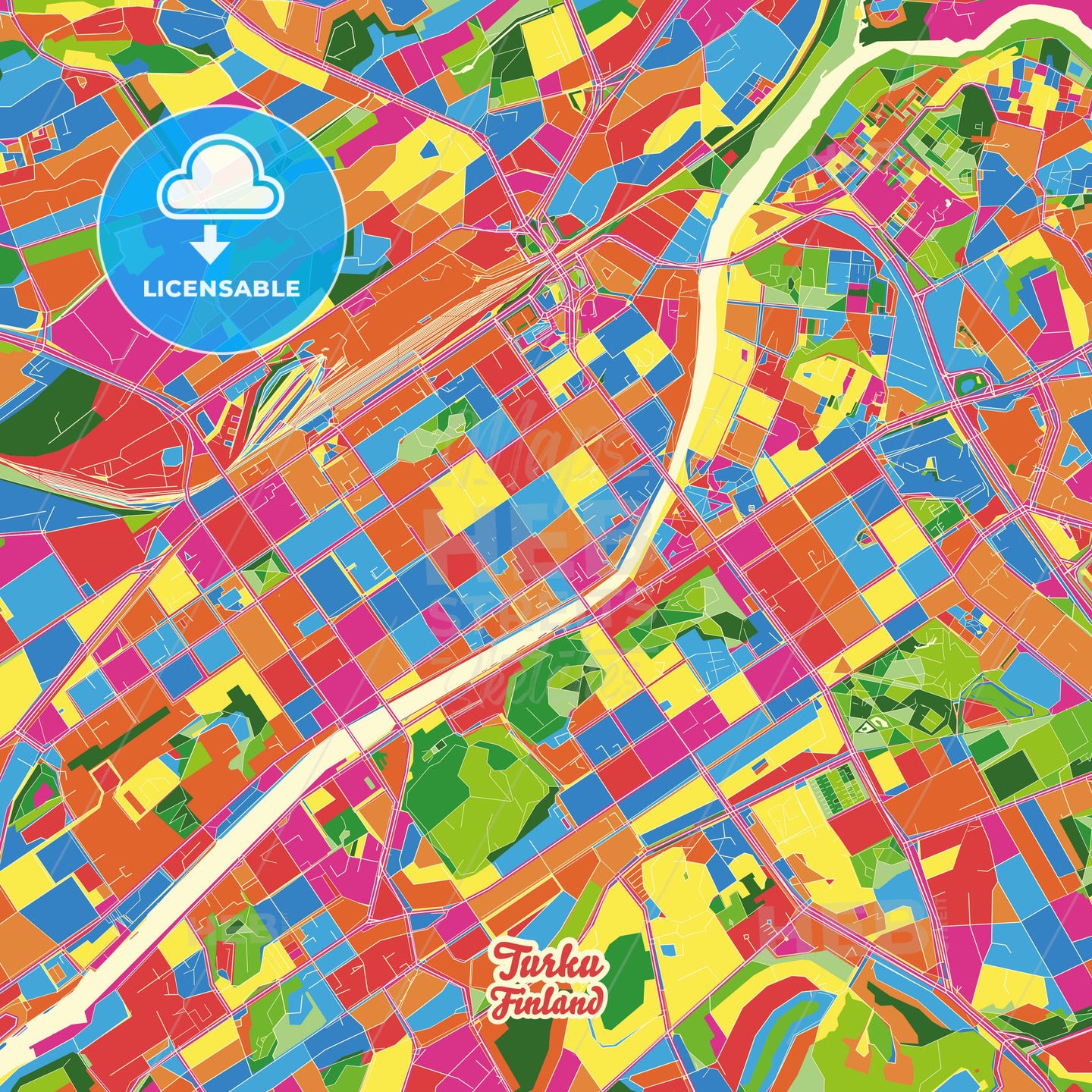 Turku, Finland Crazy Colorful Street Map Poster Template - HEBSTREITS Sketches