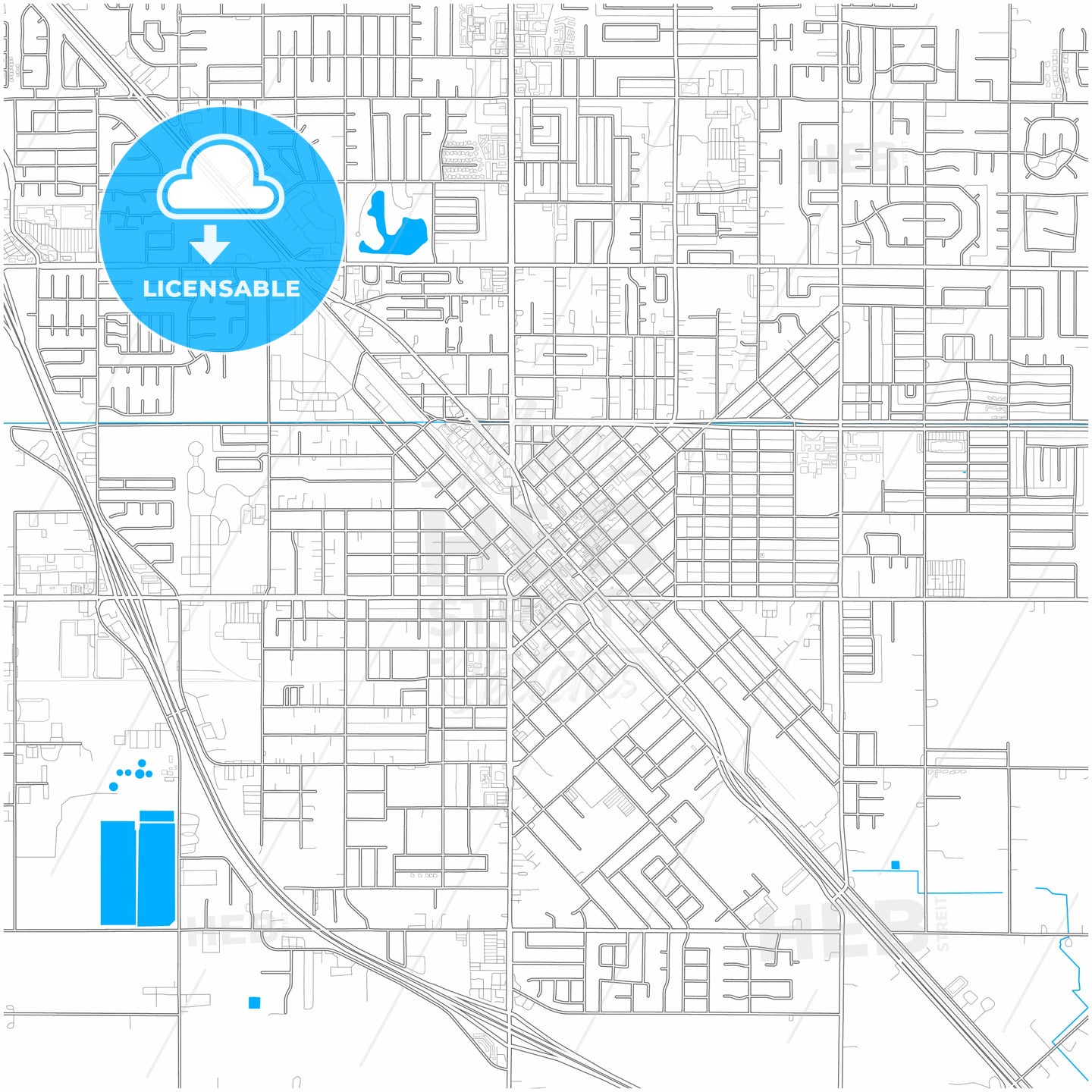 Turlock, California, United States, city map with high quality roads.