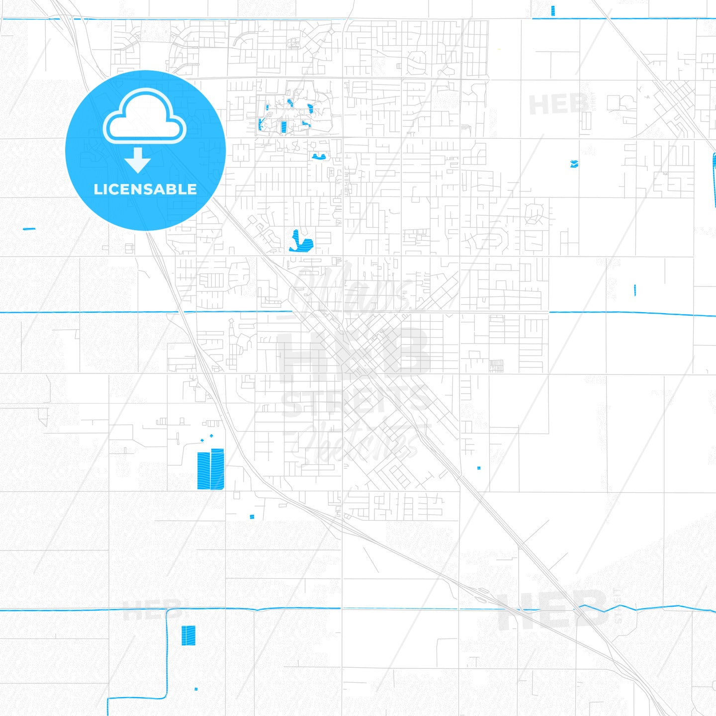 Turlock, California, United States, PDF vector map with water in focus