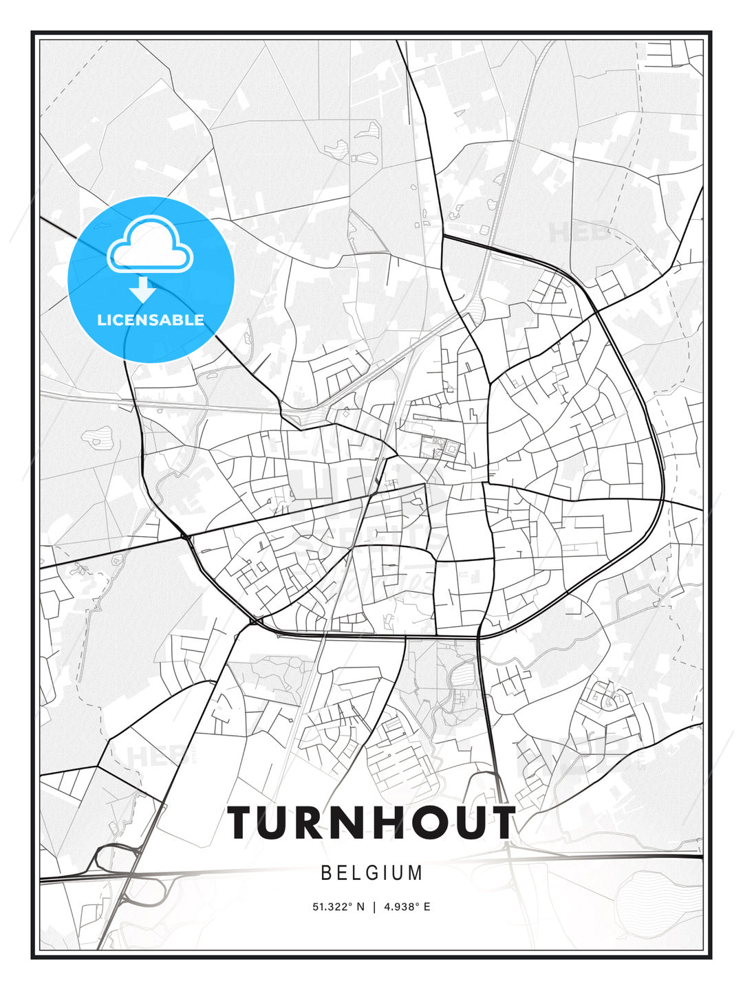 Turnhout, Belgium, Modern Print Template in Various Formats - HEBSTREITS Sketches