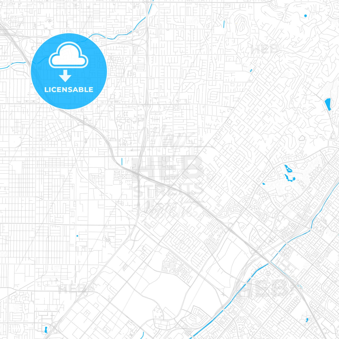 Tustin, California, United States, PDF vector map with water in focus