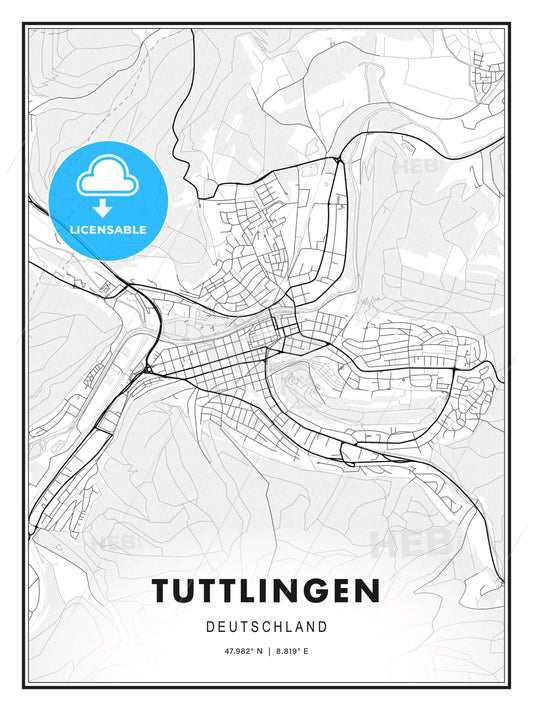 Tuttlingen, Germany, Modern Print Template in Various Formats - HEBSTREITS Sketches