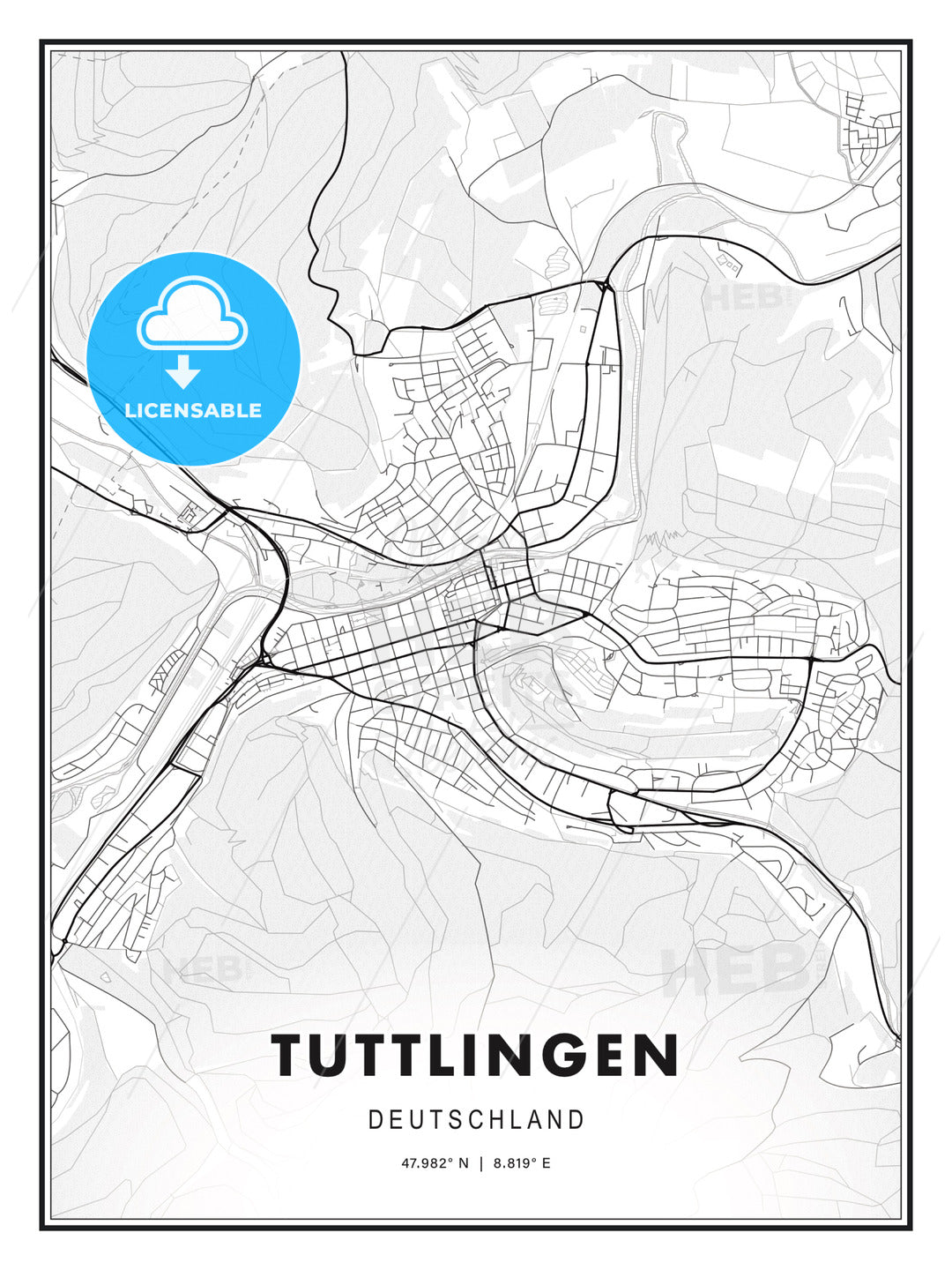 Tuttlingen, Germany, Modern Print Template in Various Formats - HEBSTREITS Sketches