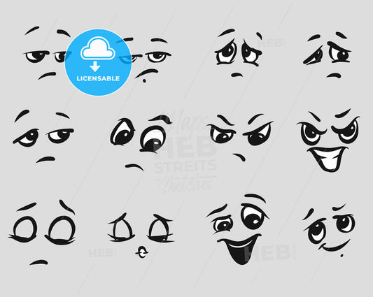 Twelf Angry Cartoon Expressions Faces – instant download