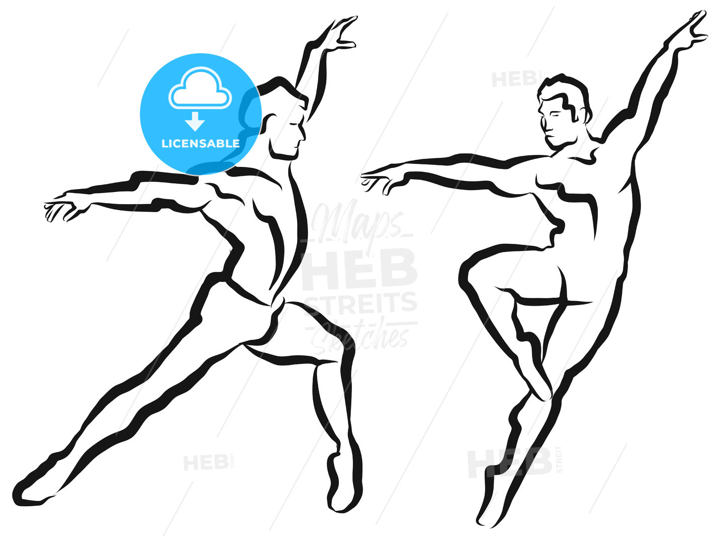 Two Dancer Outline Silhouette Sketch – instant download