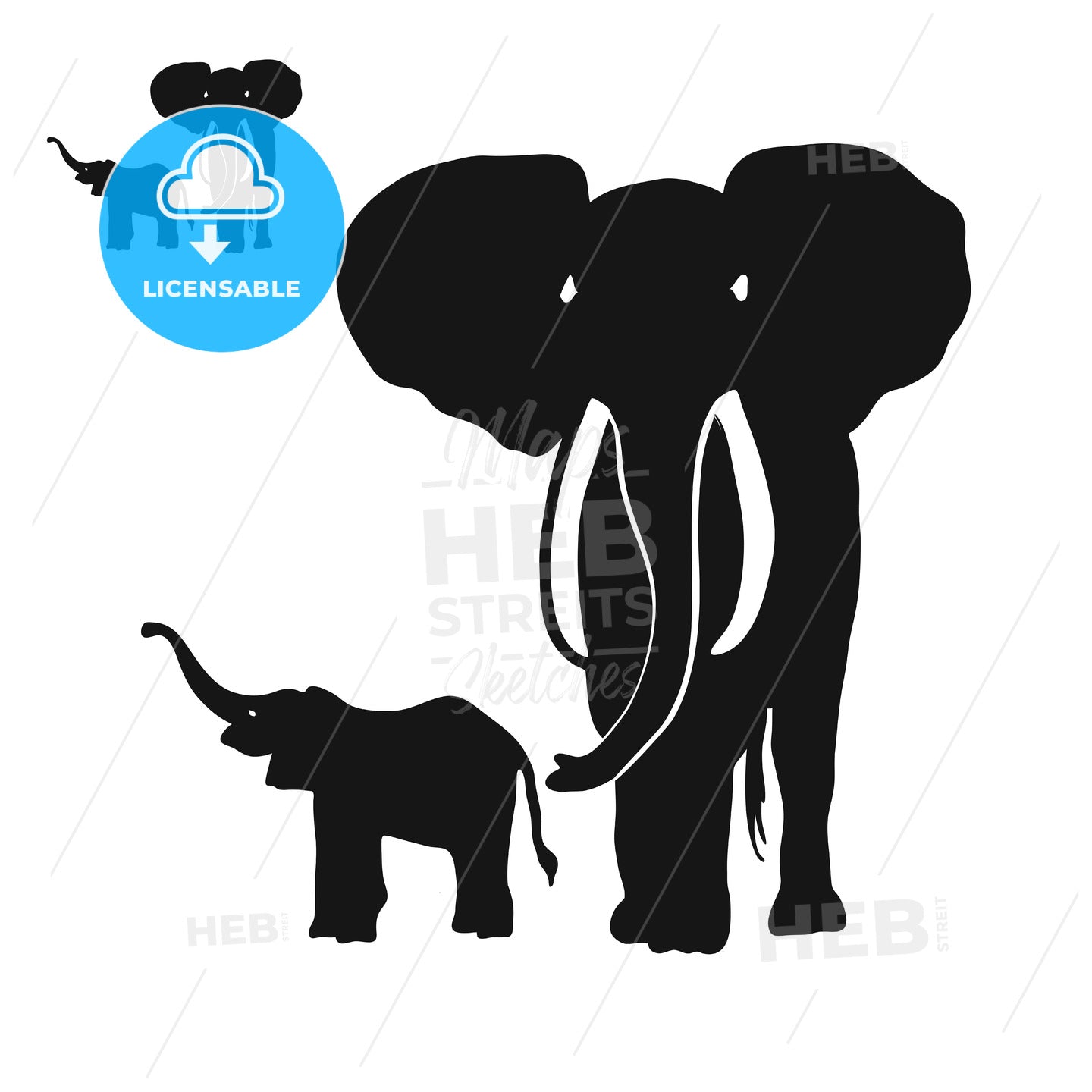 Two Elephants Silhouettes – instant download