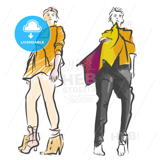 Two Fashion Models Colored Sketch – instant download
