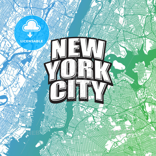 Two-toned map of New York City with Logo