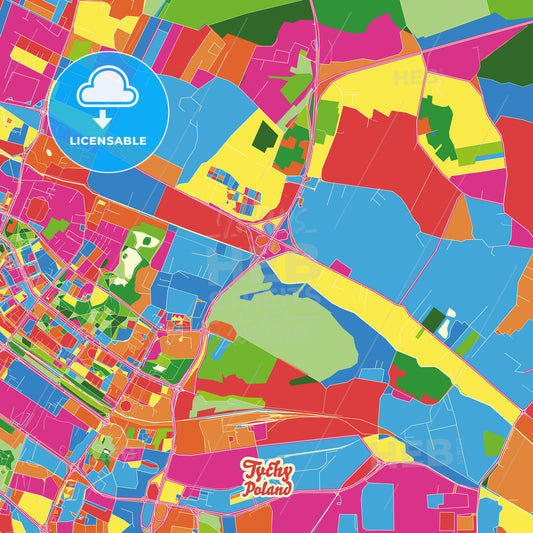 Tychy, Poland Crazy Colorful Street Map Poster Template - HEBSTREITS Sketches