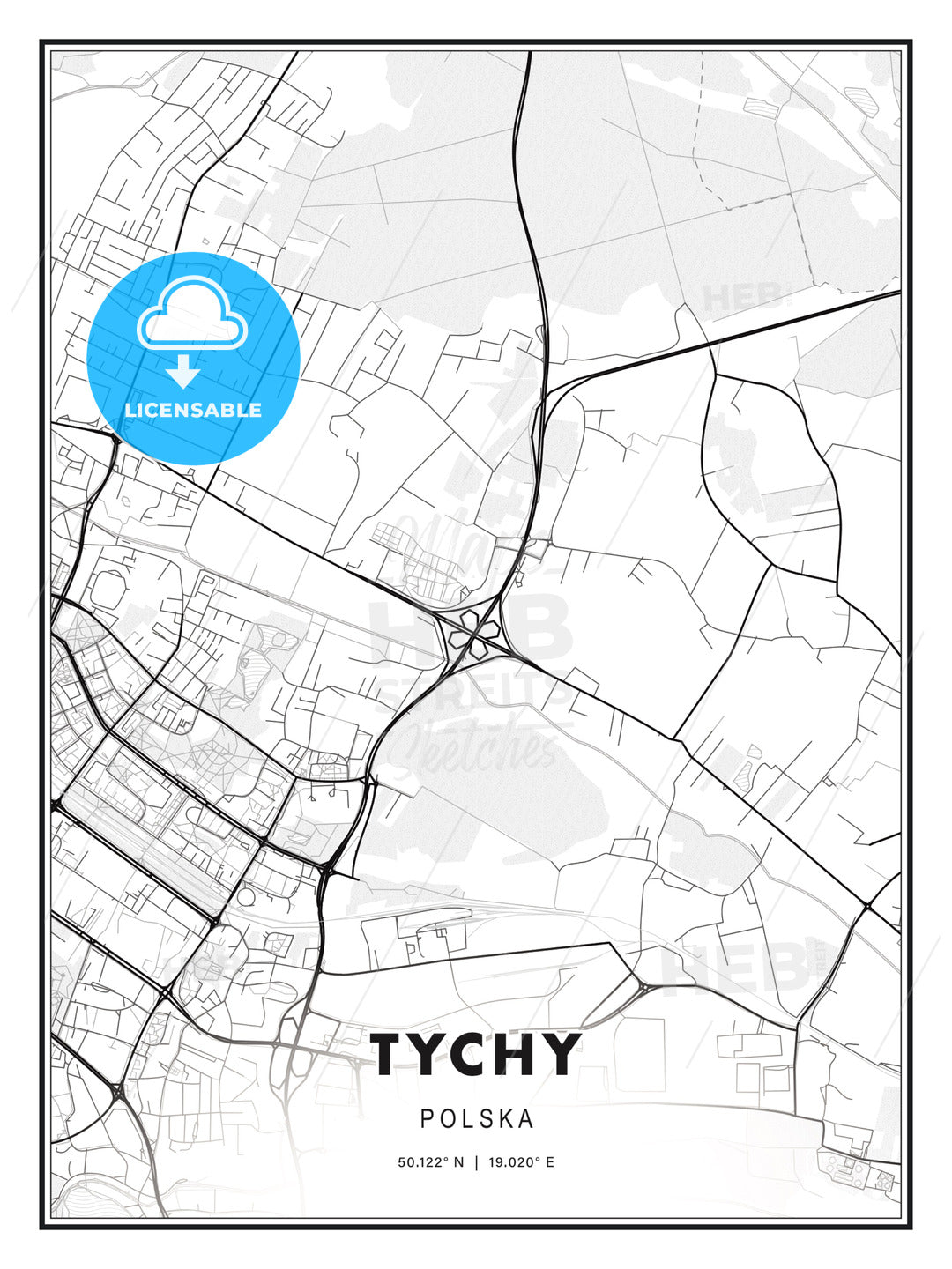 Tychy, Poland, Modern Print Template in Various Formats - HEBSTREITS Sketches