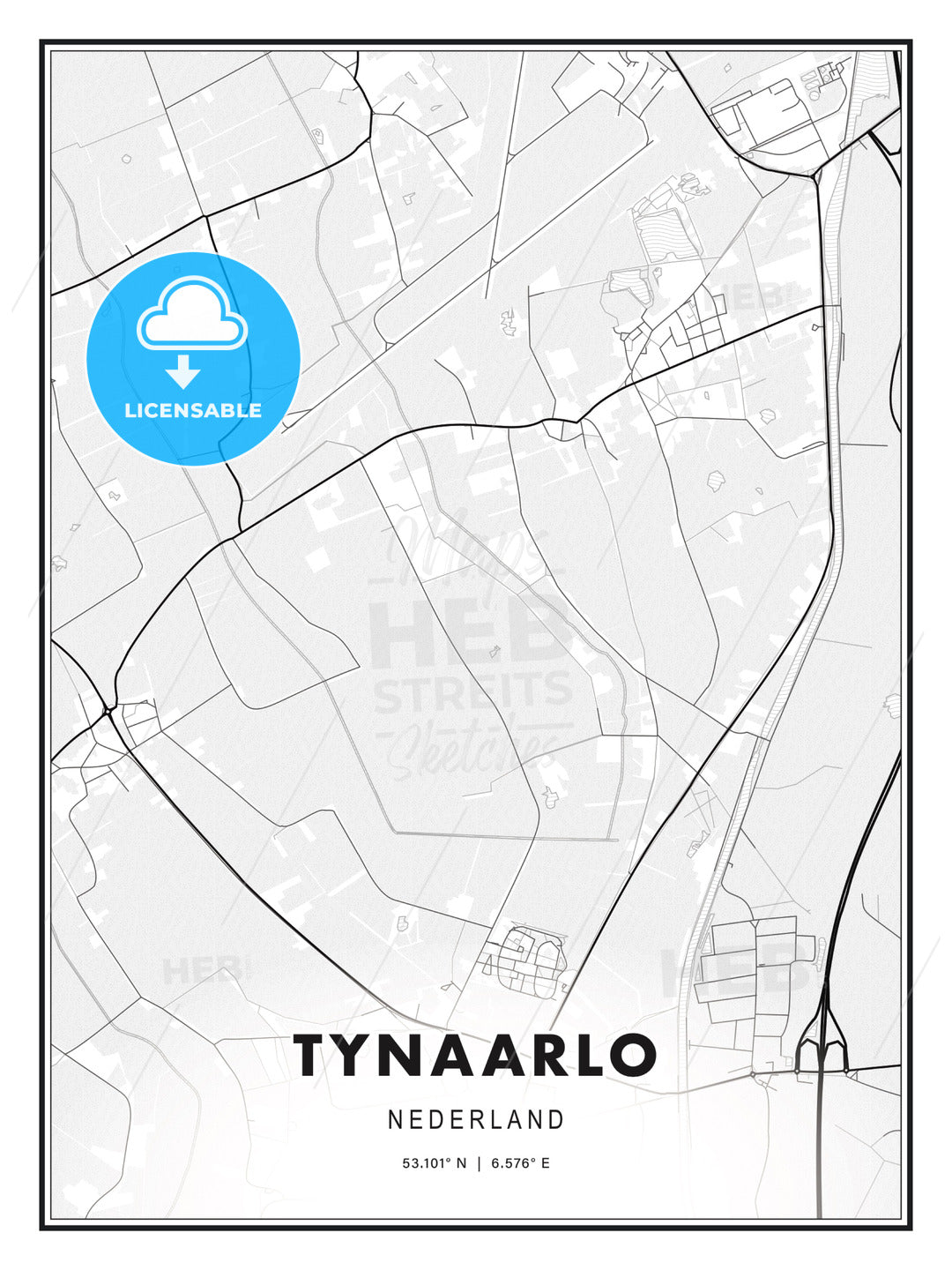 Tynaarlo, Netherlands, Modern Print Template in Various Formats - HEBSTREITS Sketches