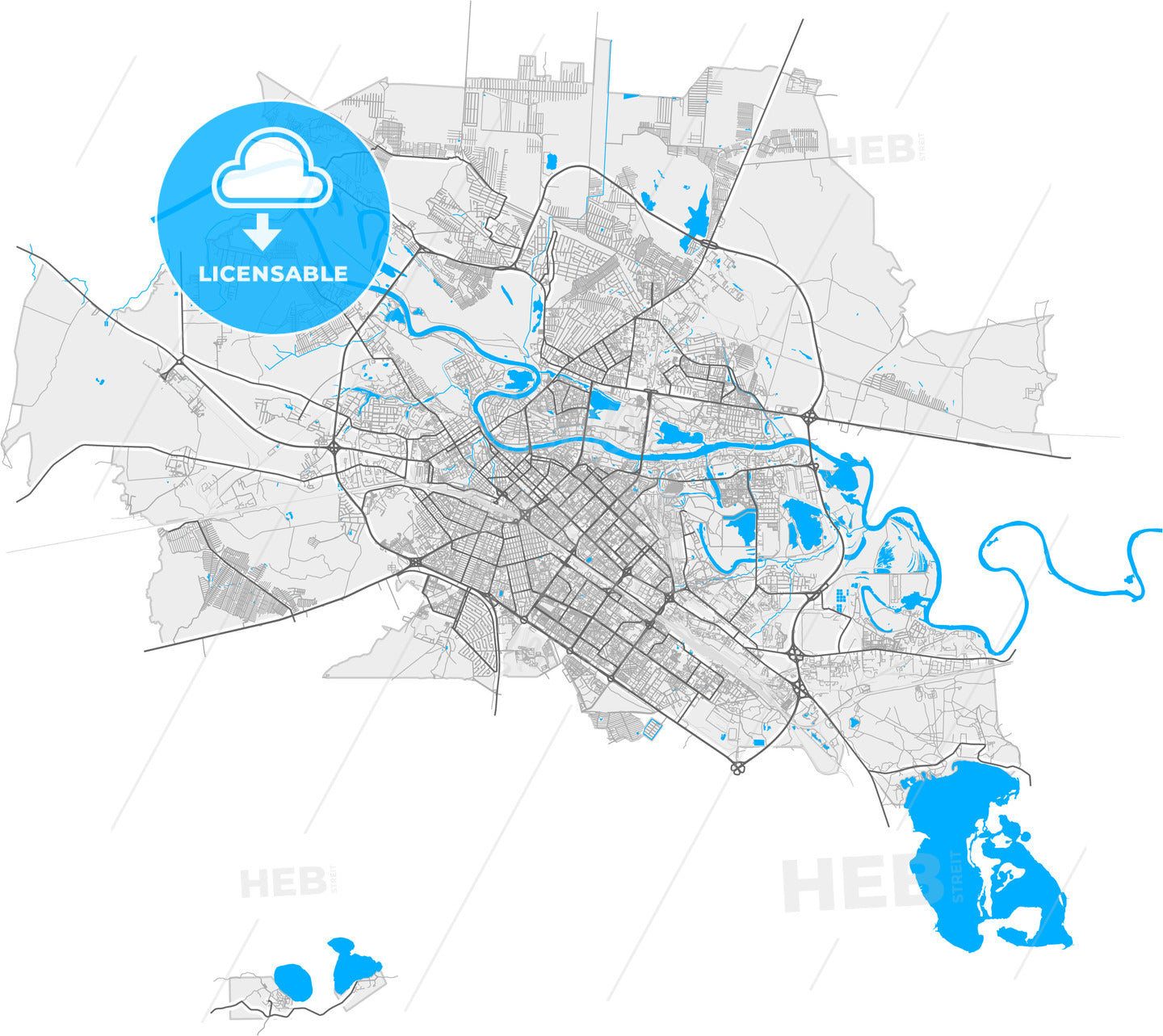 Tyumen, Tyumen Oblast, Russia, high quality vector map