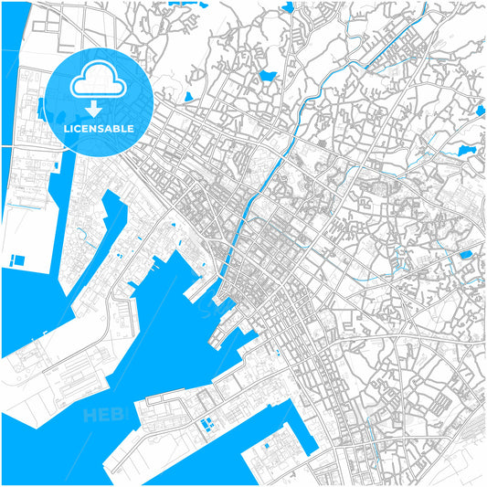 Ube, Yamaguchi, Japan, city map with high quality roads.