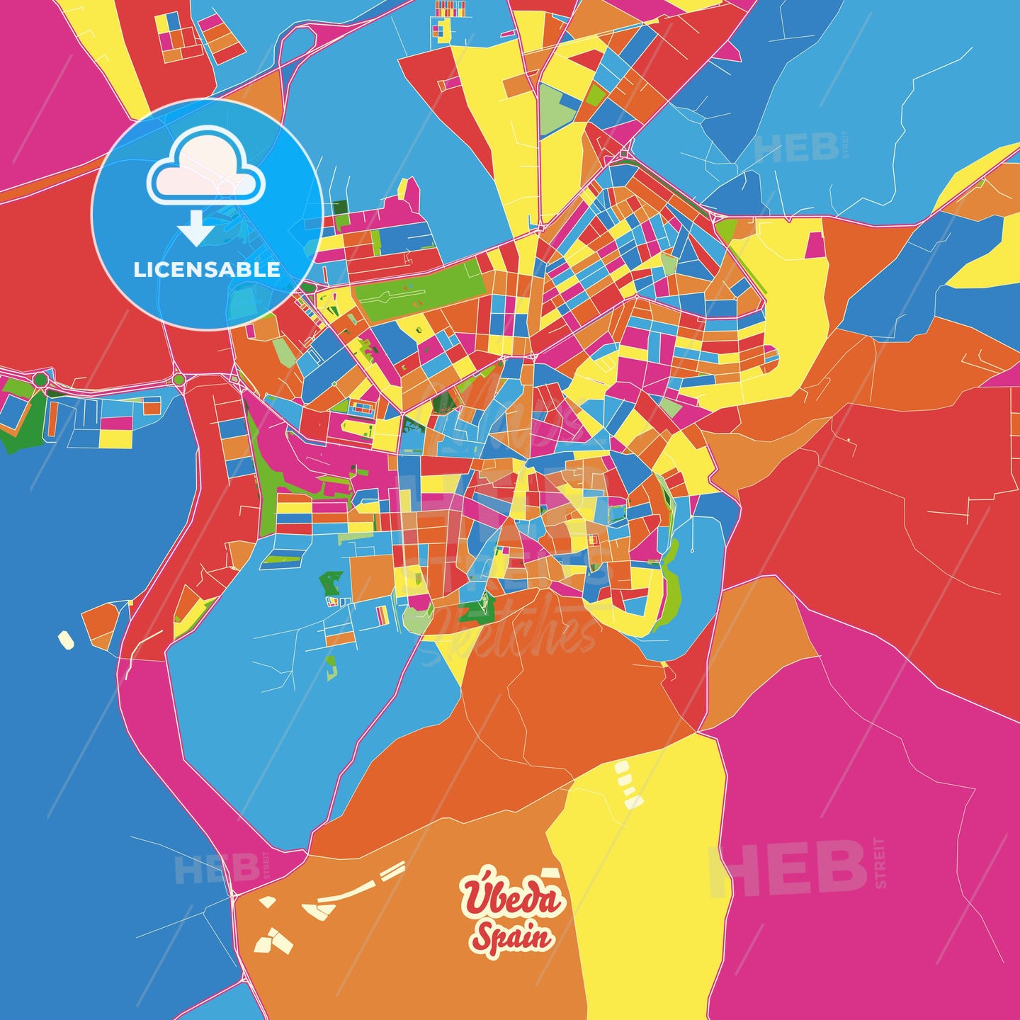 Úbeda, Spain Crazy Colorful Street Map Poster Template - HEBSTREITS Sketches