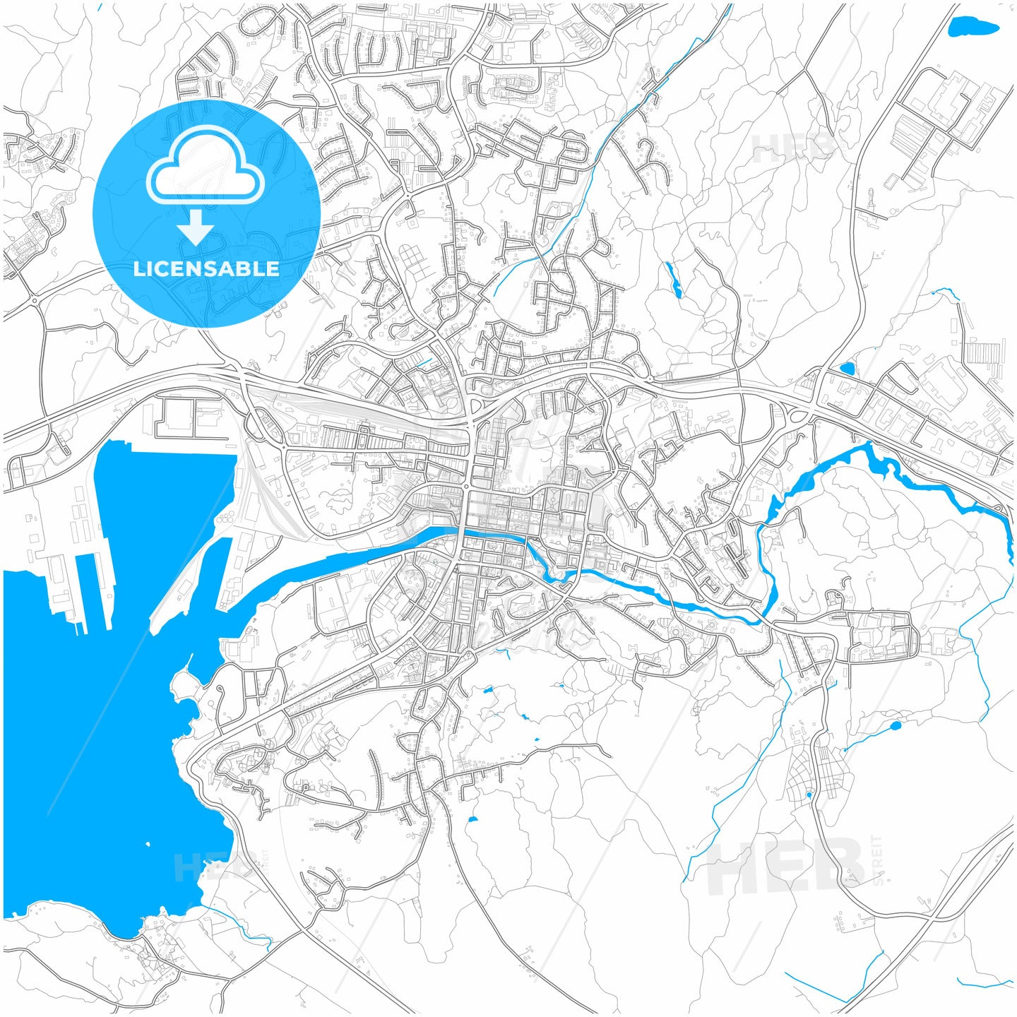 Uddevalla, Sweden, city map with high quality roads.