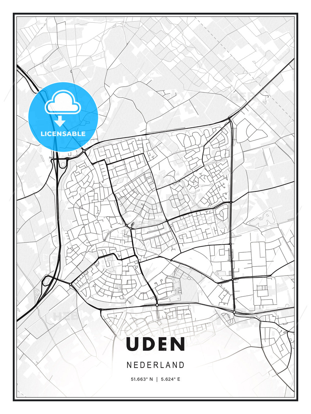 Uden, Netherlands, Modern Print Template in Various Formats - HEBSTREITS Sketches