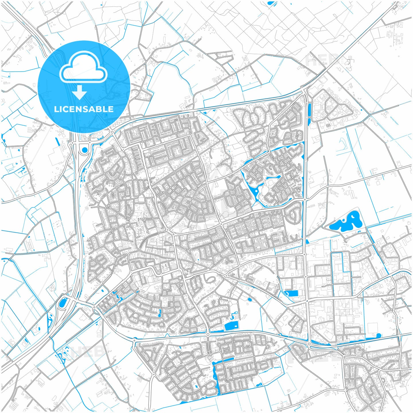 Uden, North Brabant, Netherlands, city map with high quality roads.