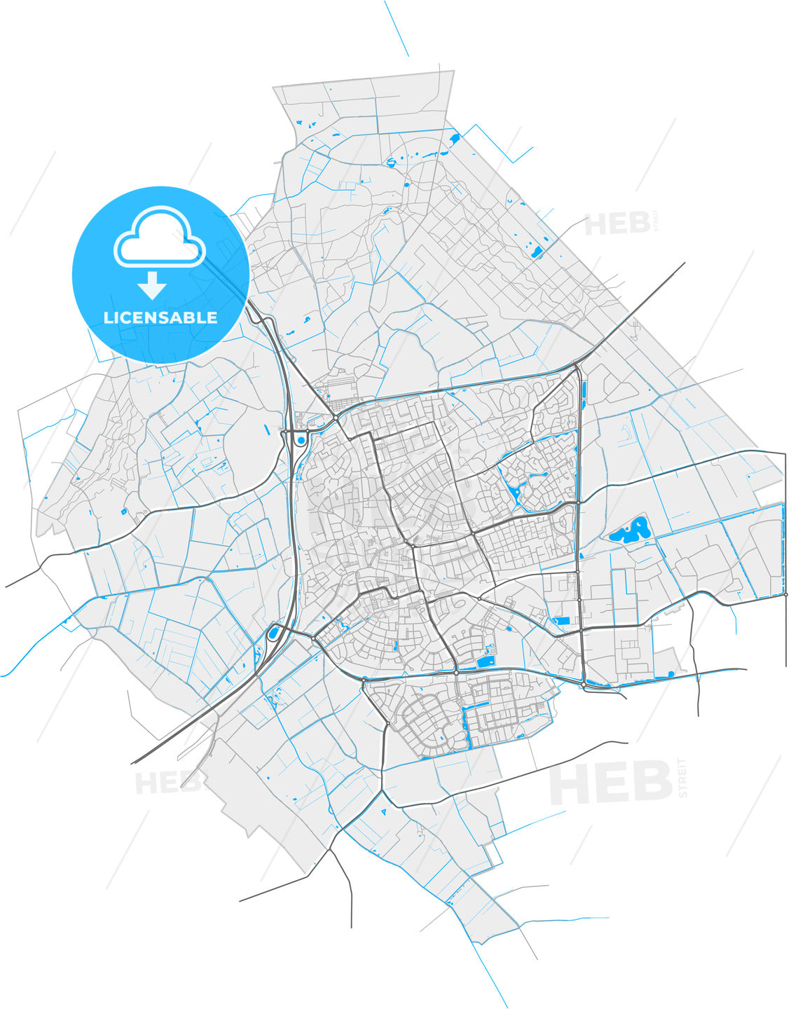 Uden, North Brabant, Netherlands, high quality vector map