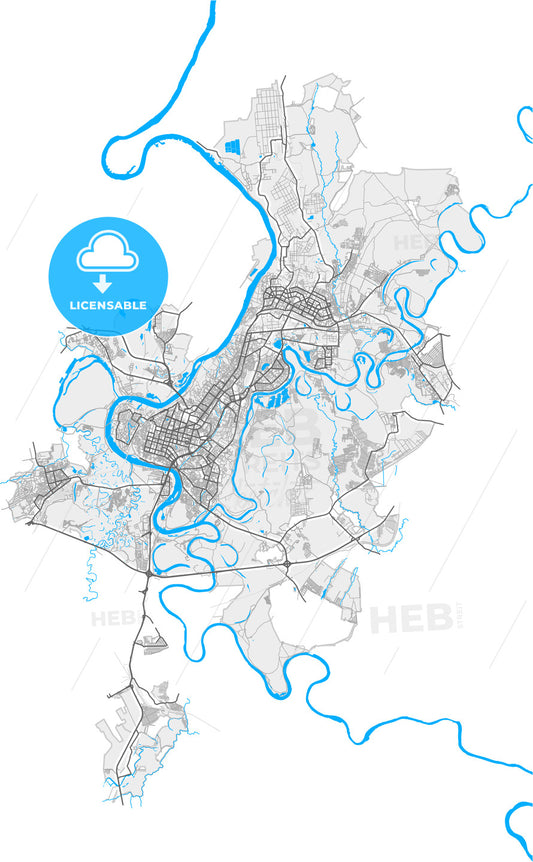 Ufa, Republic of Bashkortostan, Russia, high quality vector map