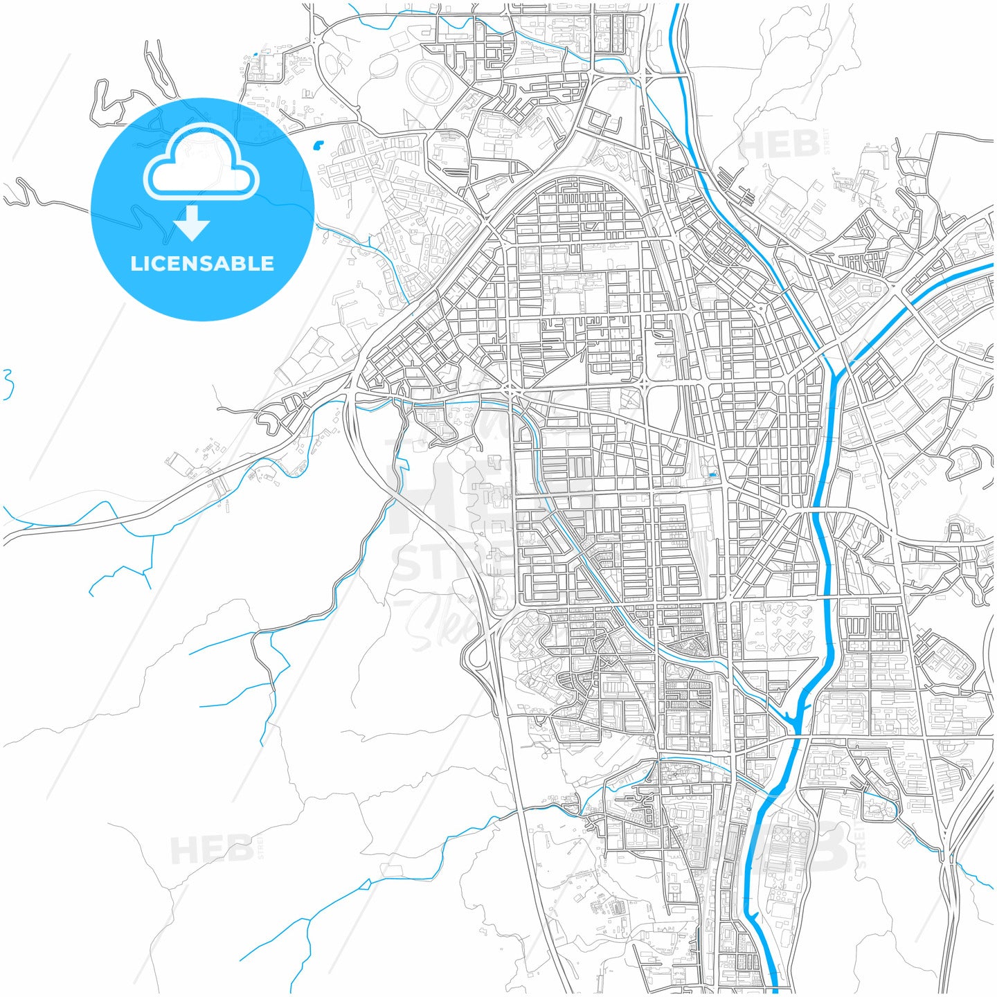 Uijeongbu, Gyeonggi, South Korea, city map with high quality roads.