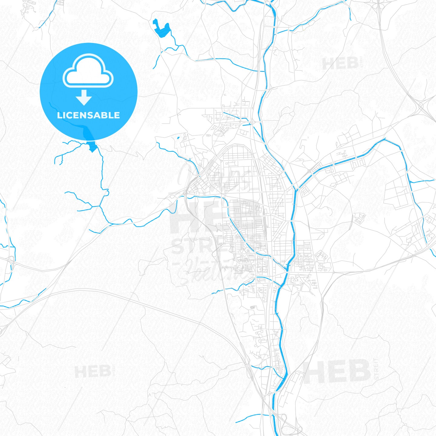 Uijeongbu, South Korea PDF vector map with water in focus