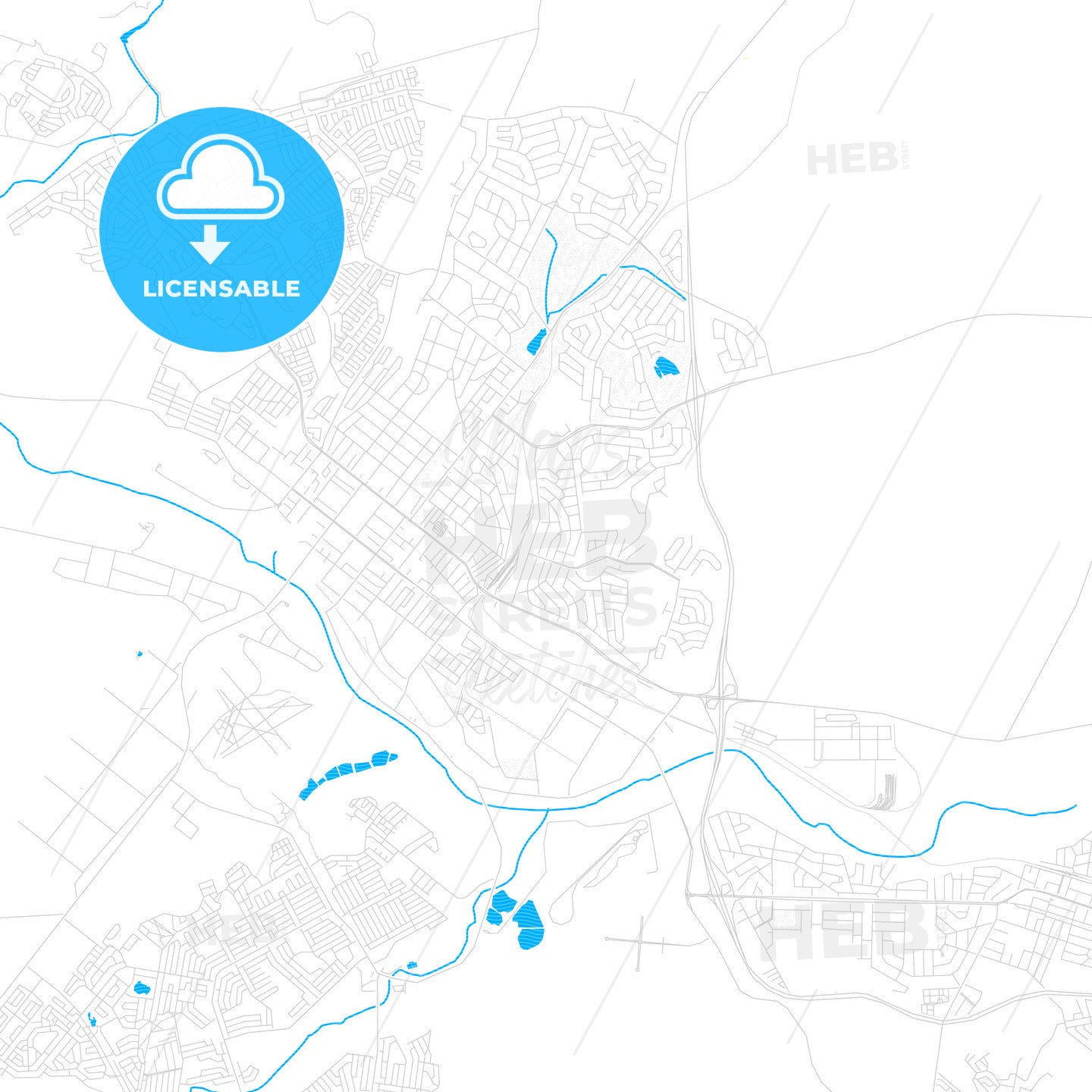 Uitenhage, South Africa PDF vector map with water in focus