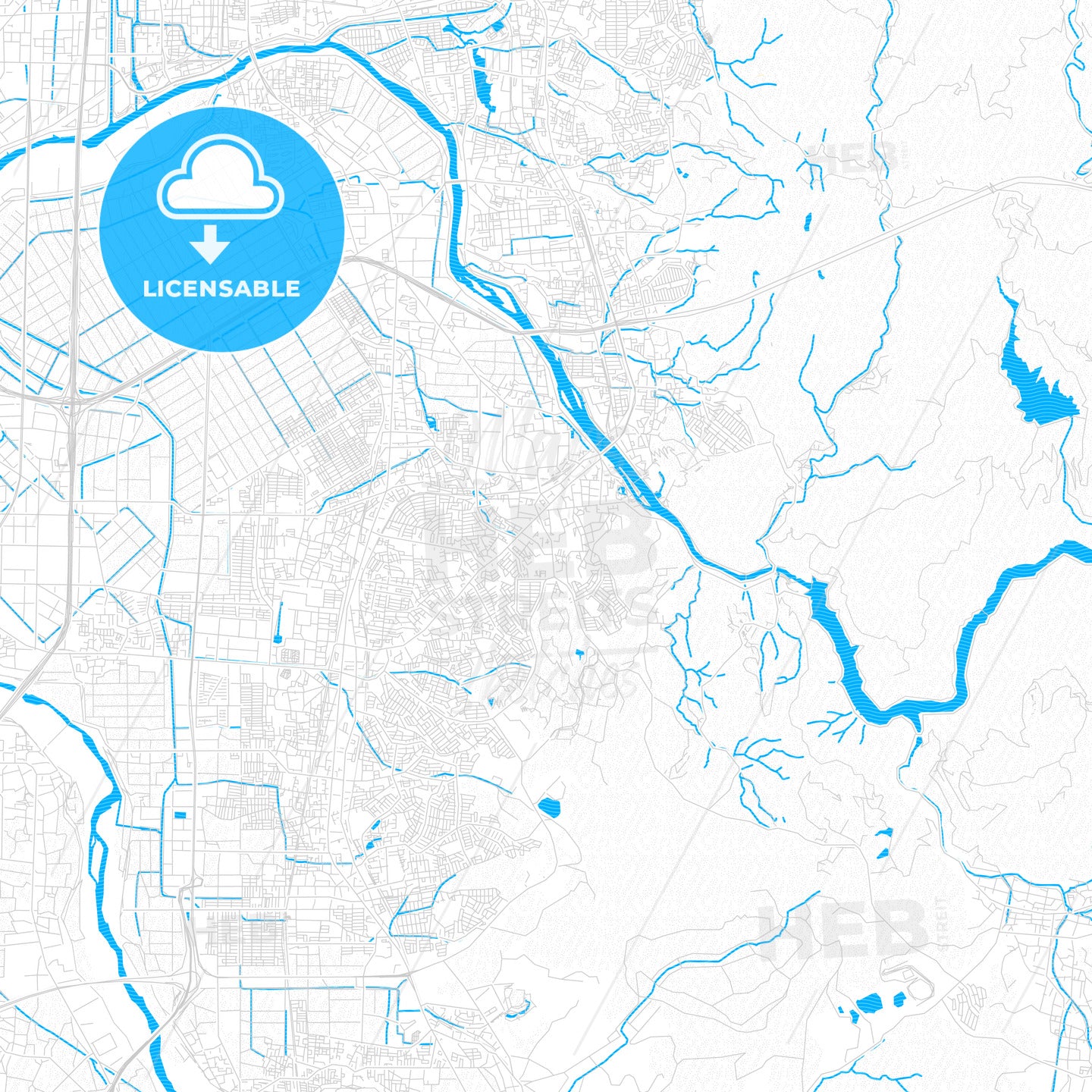 Uji, Japan PDF vector map with water in focus