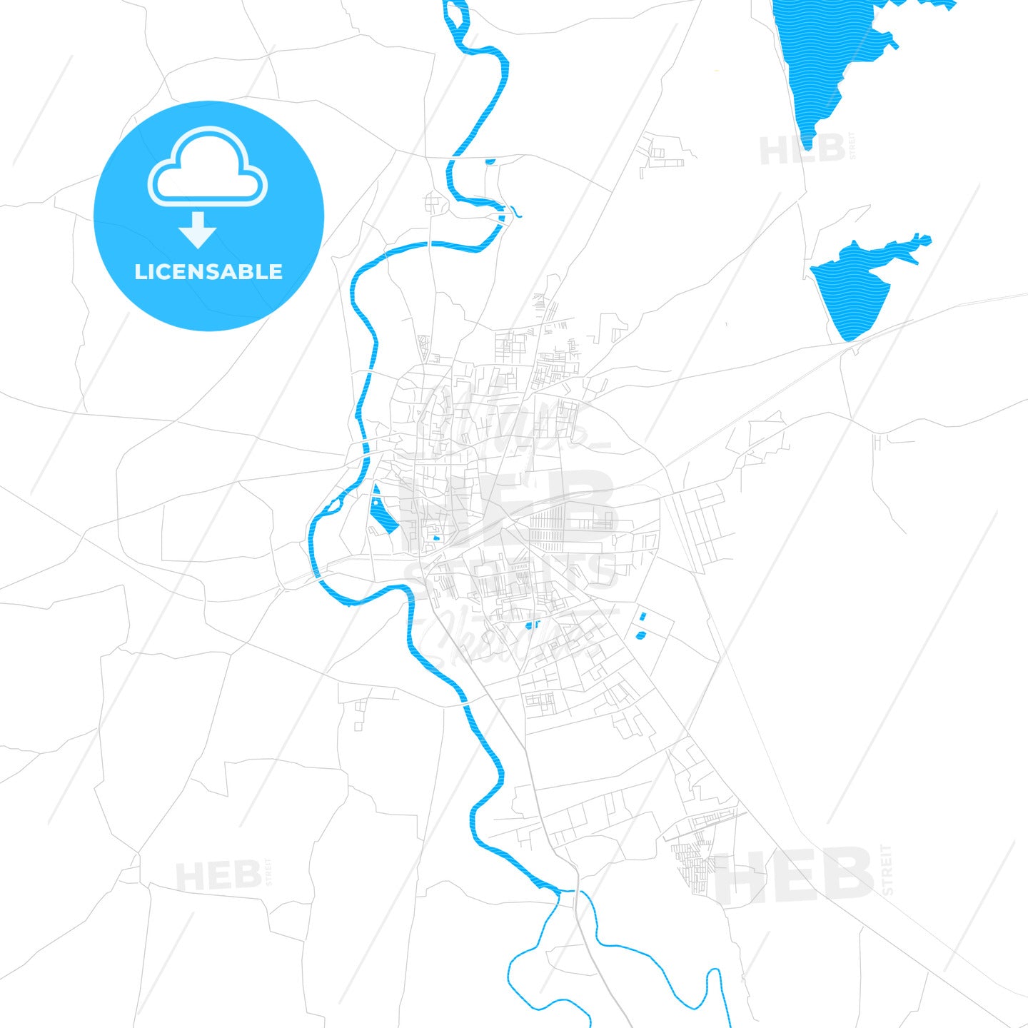Ujjain, India PDF vector map with water in focus