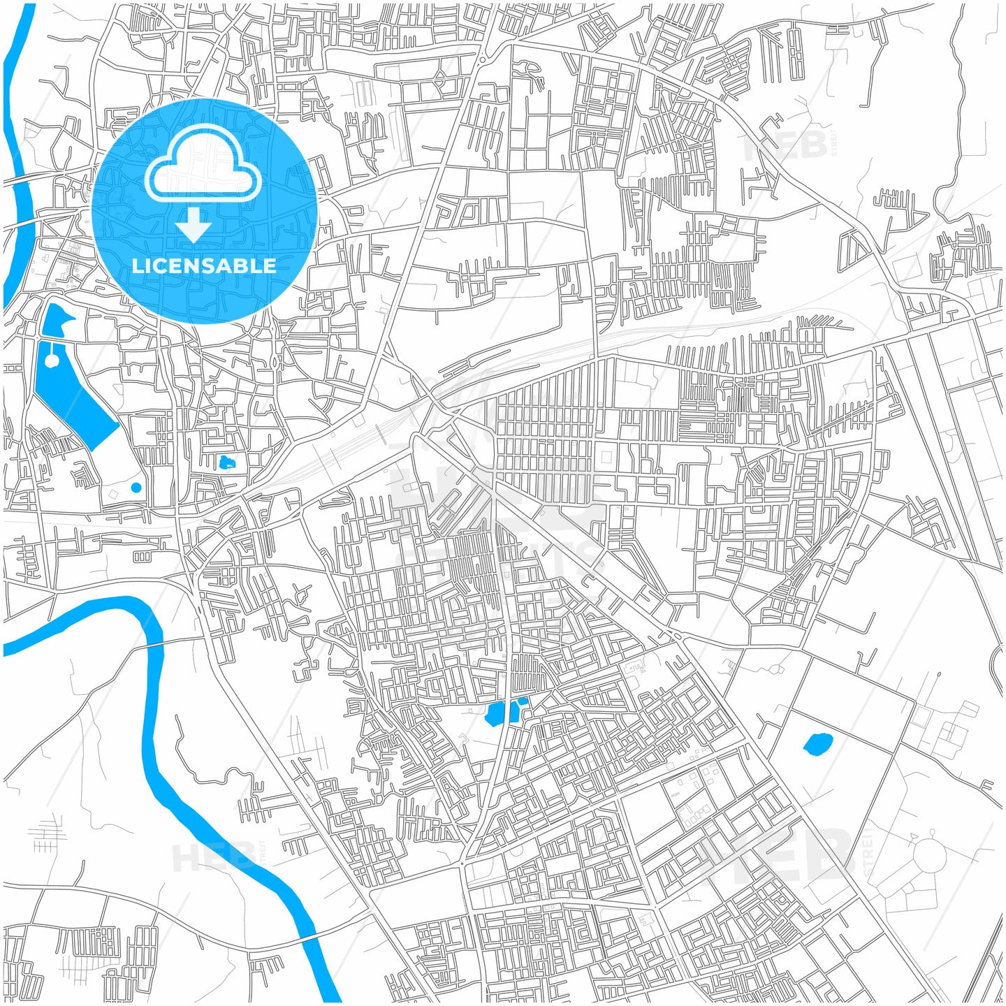 Ujjain, Madhya Pradesh, India, city map with high quality roads.