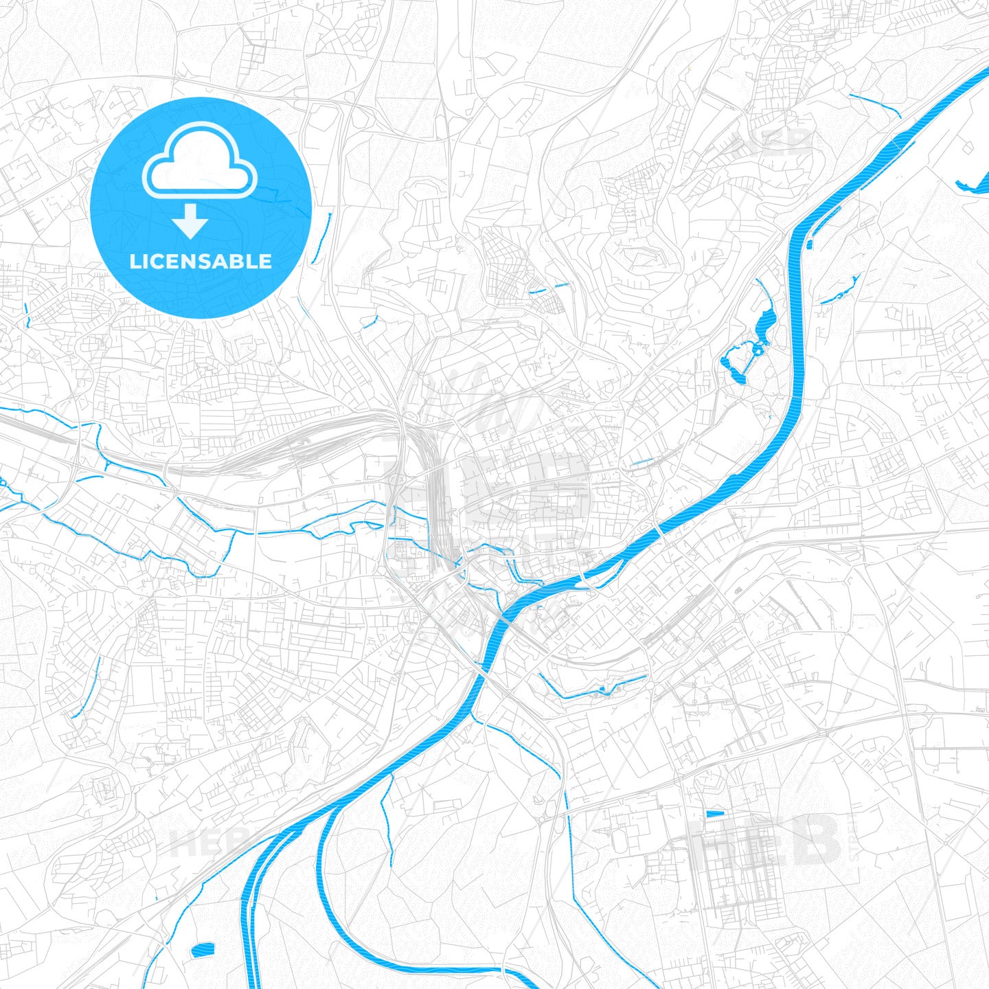 Ulm, Germany PDF vector map with water in focus