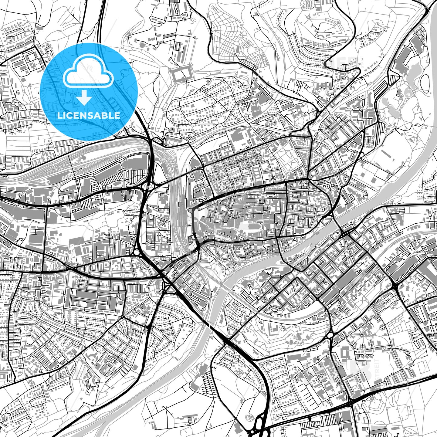 Ulm, Germany, vector map with buildings