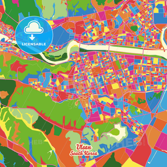 Ulsan, South Korea Crazy Colorful Street Map Poster Template - HEBSTREITS Sketches