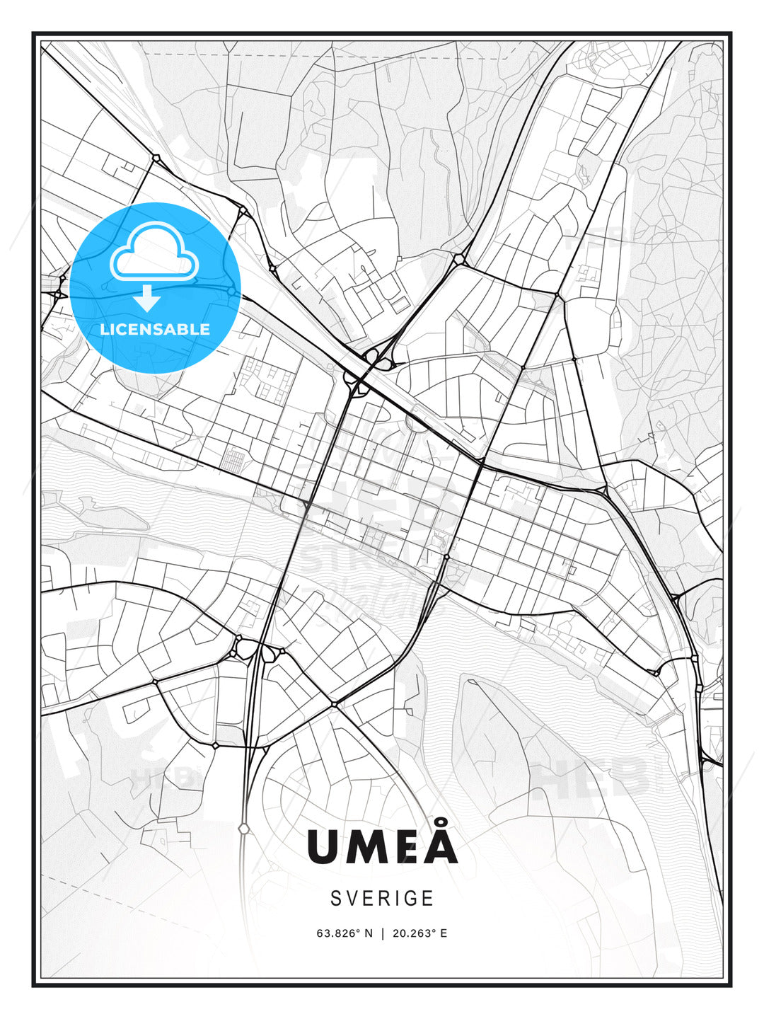Umeå, Sweden, Modern Print Template in Various Formats - HEBSTREITS Sketches